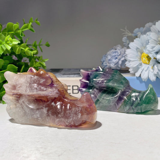 3.7" Fluorite Dragon Head Carvings Crystal Healing Bulk Wholesale