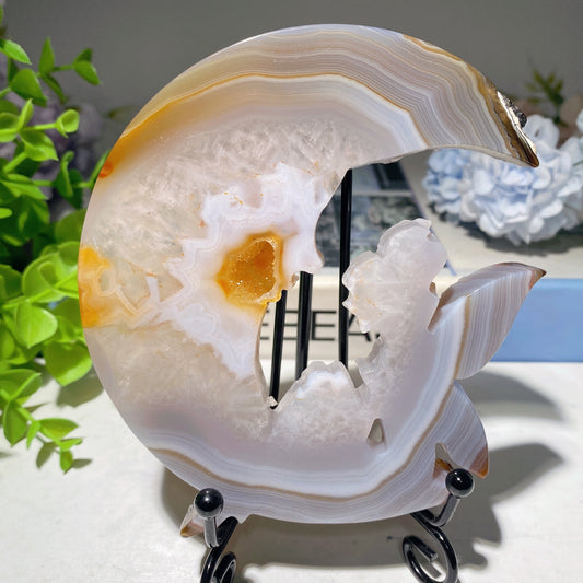 4.2" Druzy Agate Moon Fairy Carving with Stand Crystal Healing Bulk Wholesale