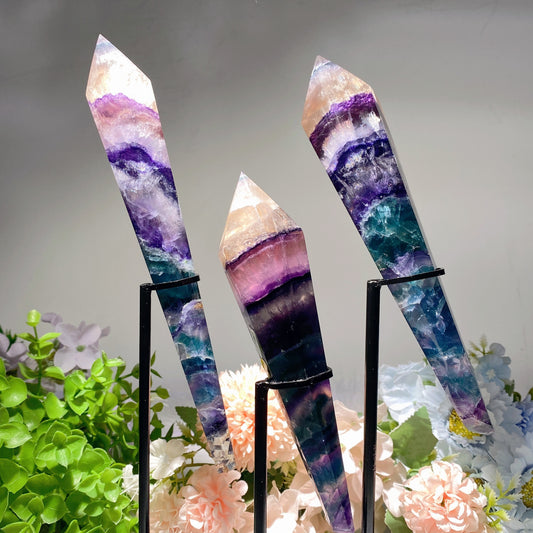 6.5"-9.5" Rainbow Fluorite Wand with Stand Crystal Healing Bulk Wholesale