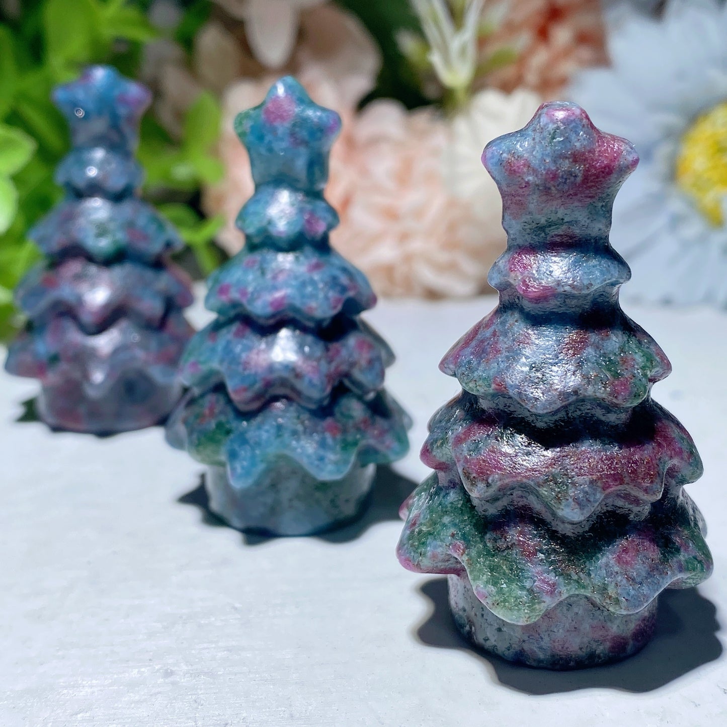 2.0" Ruby Kyanite Christmas Tree Carvings Crystal Healing Bulk Wholesale
