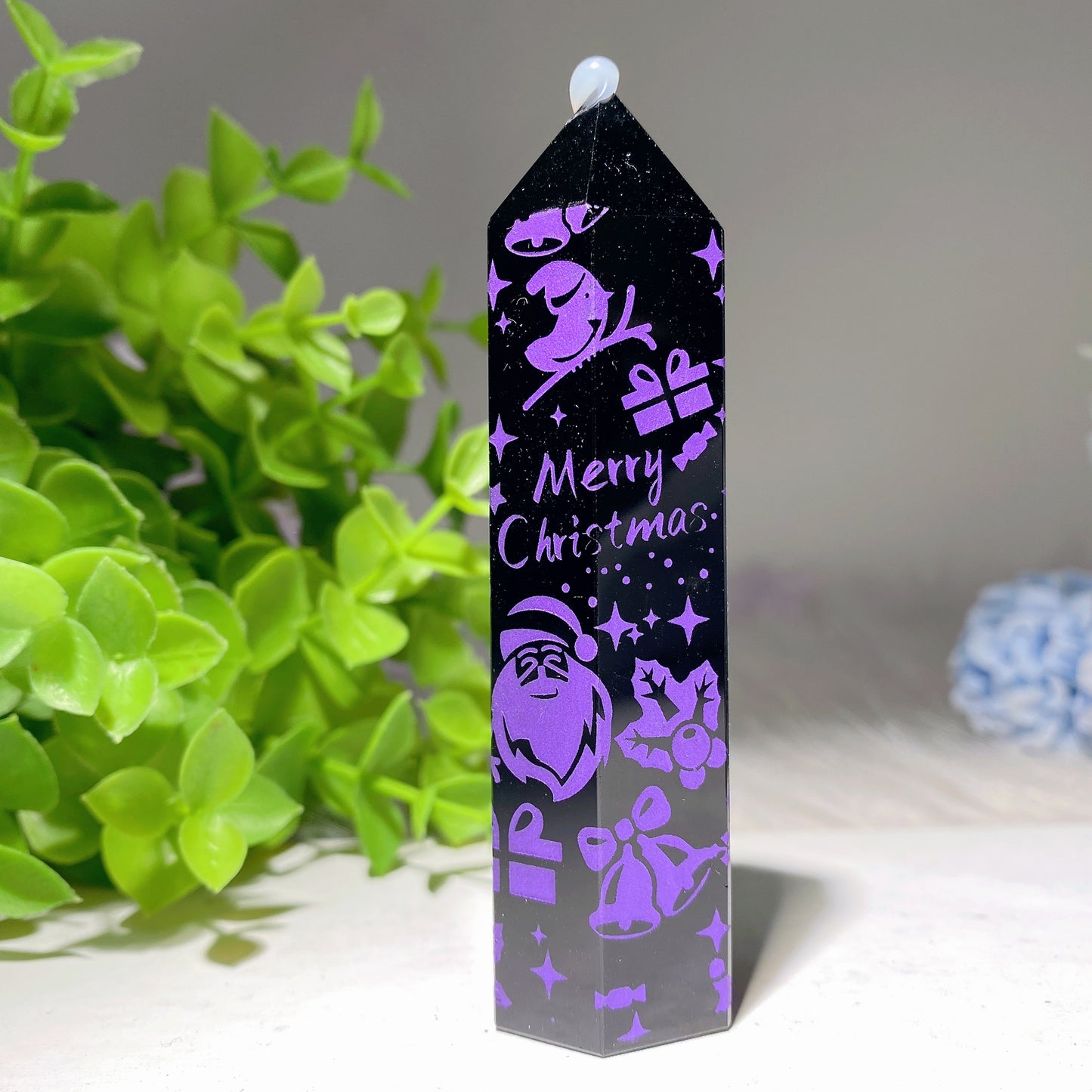 3.3"-4.0" Black Obsidian Point with Christmas Printing Crystal Healing Bulk Wholesale
