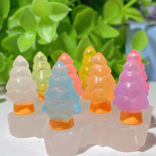 8pcs 20mm Resin Luminous Mini Christmas Tree Carvings Crystal Healing Bulk Wholesale