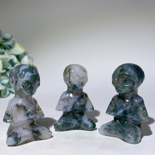 2.4" Moss Agate Yoga Alien Carvings Crystal Healing Bulk Wholesale