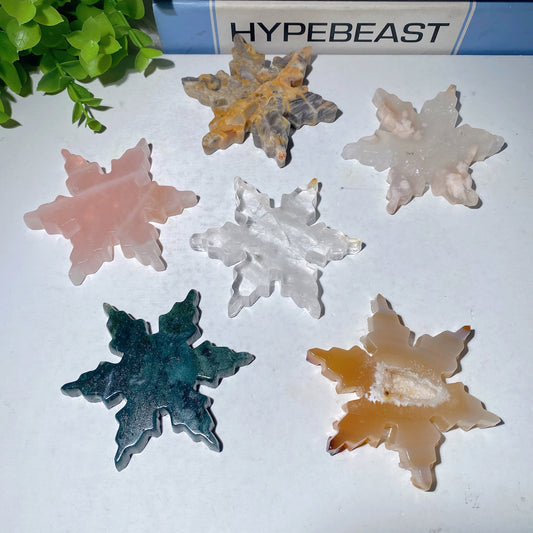 3.0" Mixed Crystal Snowflake Carvings for Christmas Crystal Healing Bulk Wholesale