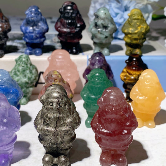 1.5" Mixed Crystal Mini Snata Claus Carvings for Christmas Crystal Healing Bulk Wholesale
