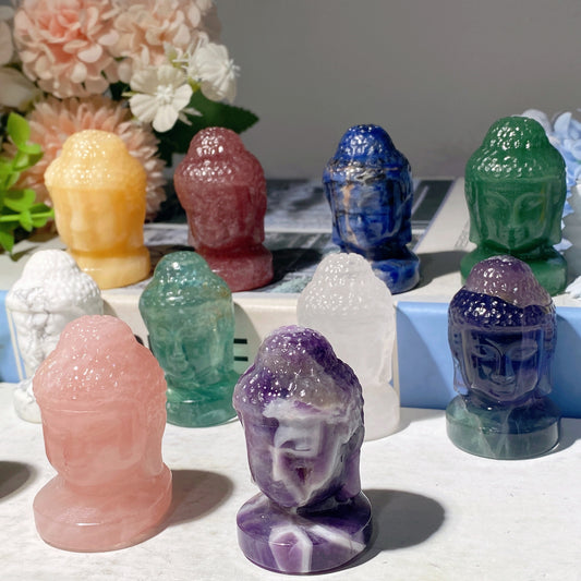 2.0" Mixed Crystal Buddha Head Carvings Crystal Healing Bulk Wholesale