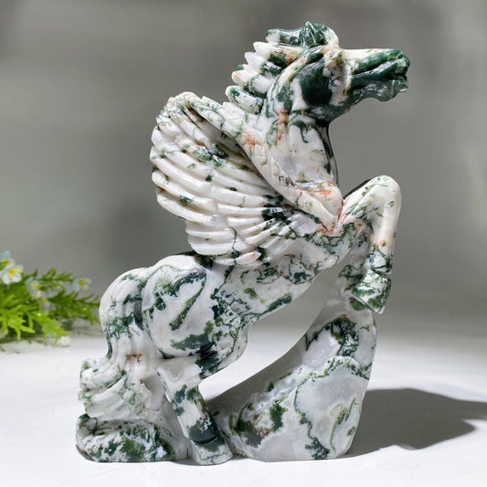 21cm Moss Agate Horse Carving Crystal Healing Bulk Wholesale