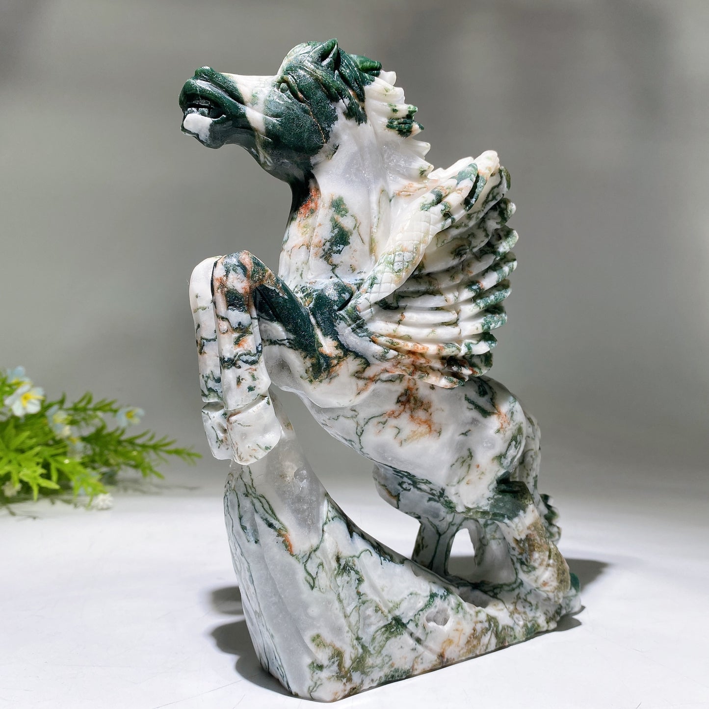 21cm Moss Agate Horse Carving Crystal Healing Bulk Wholesale