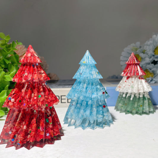 3.5" Mixed Crystal Chips Resin Christmas Tree Carvings Crystal Healing Bulk Wholesale