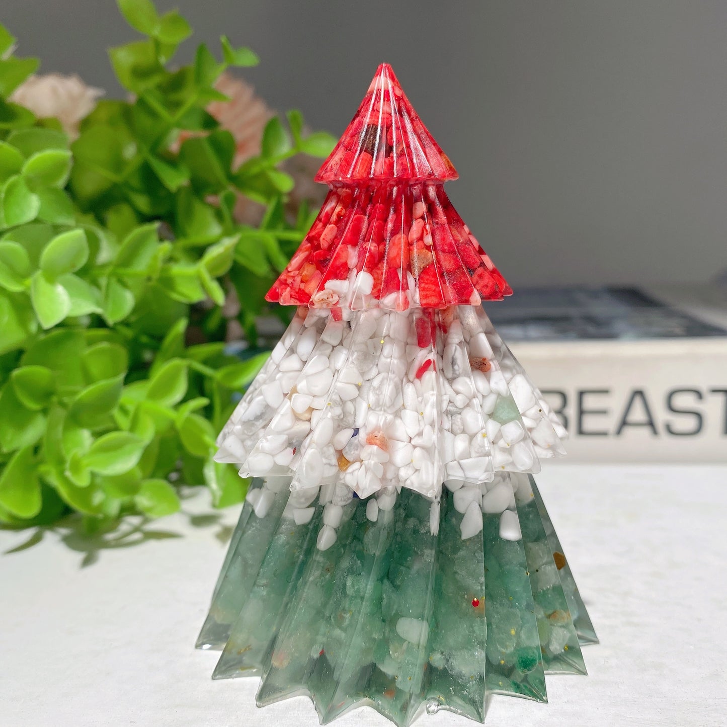 3.5" Mixed Crystal Chips Resin Christmas Tree Carvings Crystal Healing Bulk Wholesale