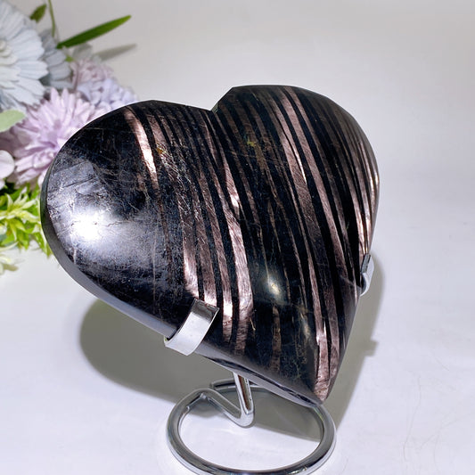 5.0" Large Unique Hypersthene Heart Carving with Stand Crystal Healing Bulk Wholesale