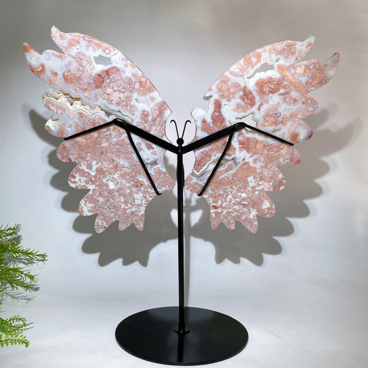 Large Unique Druzy Cotton Candy Agate Butterfly Wings Carving with Stand Crystal Healing Bulk Wholesale
