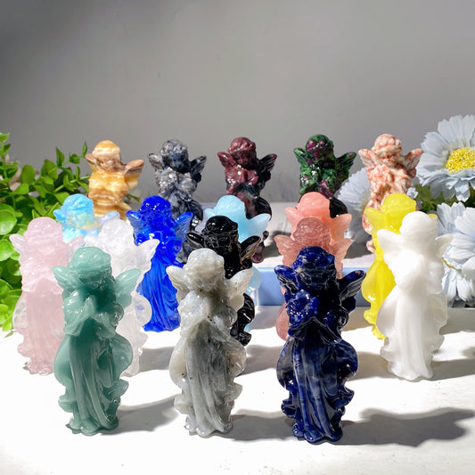 3.9" Mixed Crystal Angel Fairy Carvings Crystal Healing Bulk Wholesale