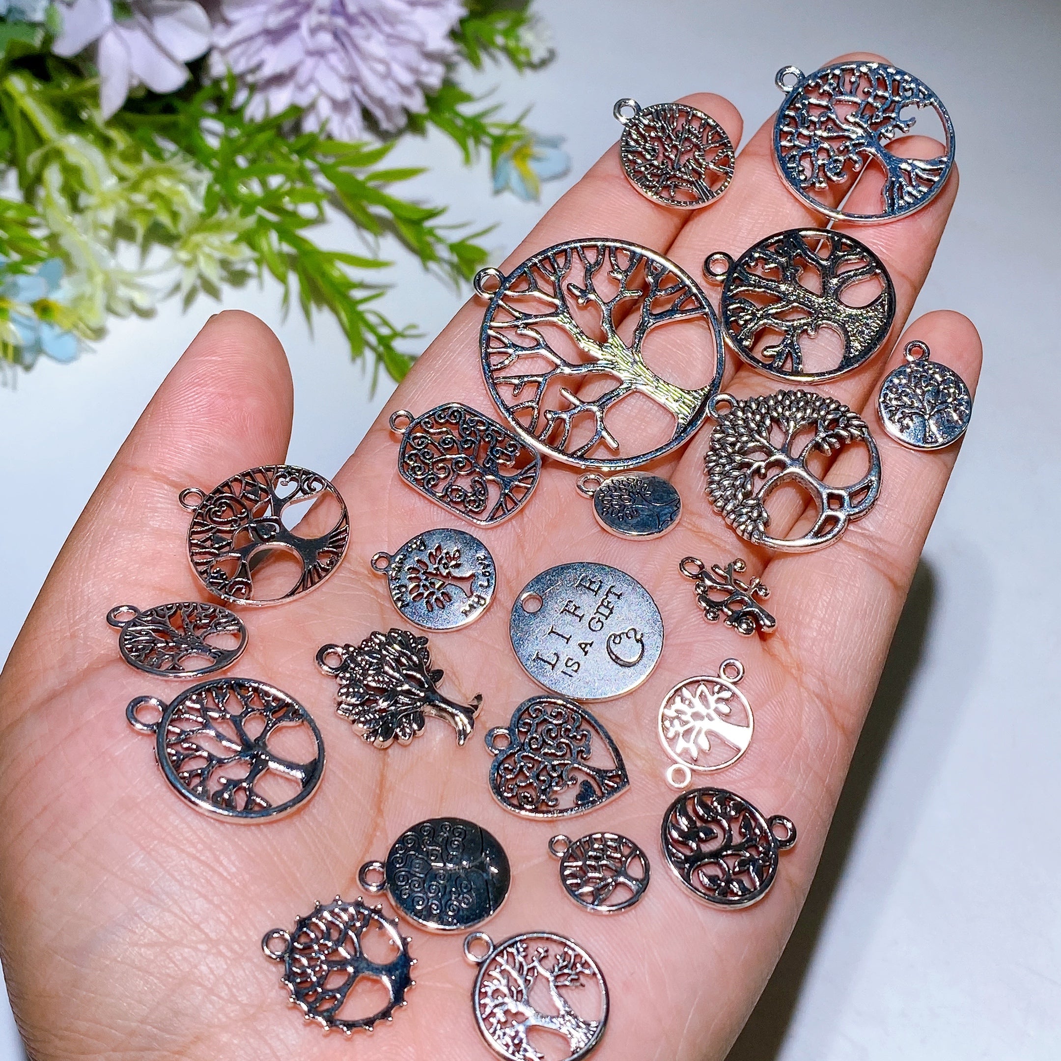 Silver Metal Life Tree Charms for DIY Crystal Healing Bulk