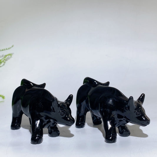 3.9" Black Obsidian Bull Carving Crystal Healing Bulk Wholesale