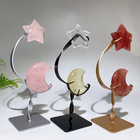 Crystal Star Moon Carving with Stand Crystal Healing Bulk Wholesale