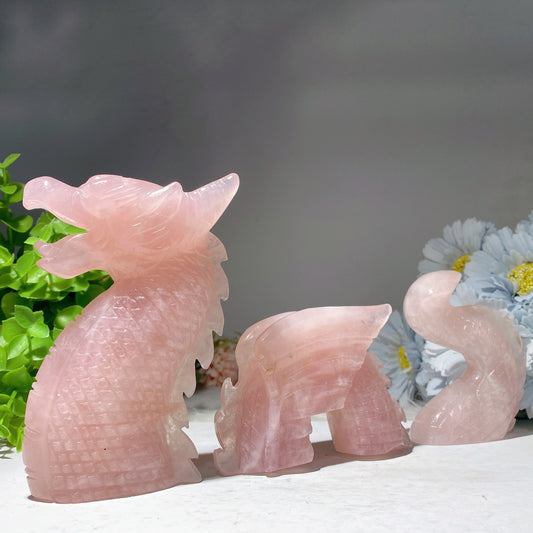 8.6" Three-pieces Dragon Crystal Carvings Crystal Healing Bulk Wholesale
