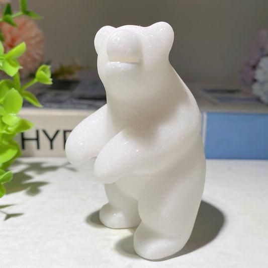 3.1" White Jade Polar Bear Carvings Crystal Healing Bulk Wholesale