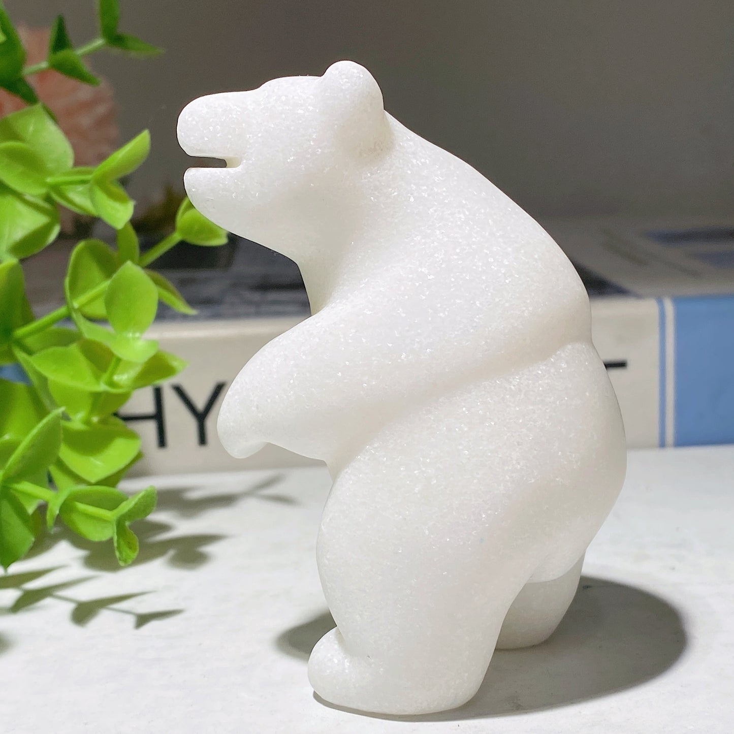 3.1" White Jade Polar Bear Carvings Crystal Healing Bulk Wholesale