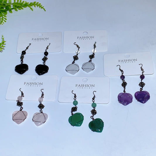 Alloy Metal Wrapped Crystal Heart Earrings Crystal Healing Bulk Wholesale