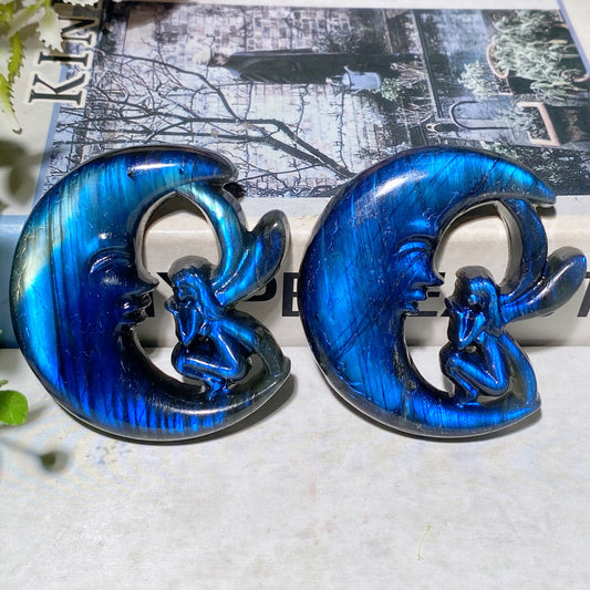 2.3" Labradorite Moon Fairy Carvings Crystal Healing Bulk Wholesale