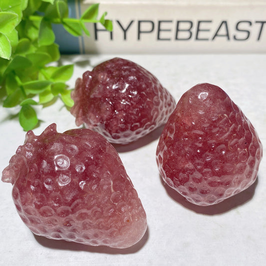 1.9" Strawberry Quartz Strawberry Shape Carvings Crystal Healing Bulk Wholesale