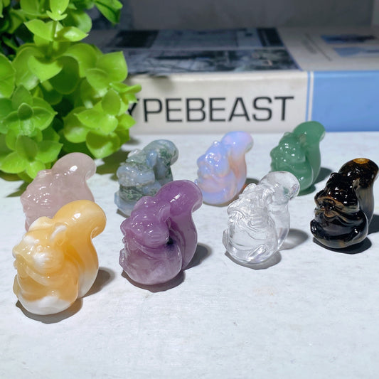 1.2" Mixed Crystal Mini Squirrel Carvings Crystal Healing Bulk Wholesale