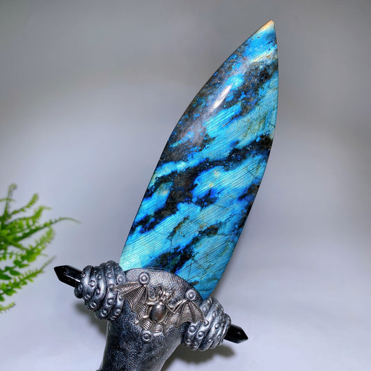Natural Moonstone Labradorite Sword Carving with Resin Handle Crystal Healing Bulk Wholesale
