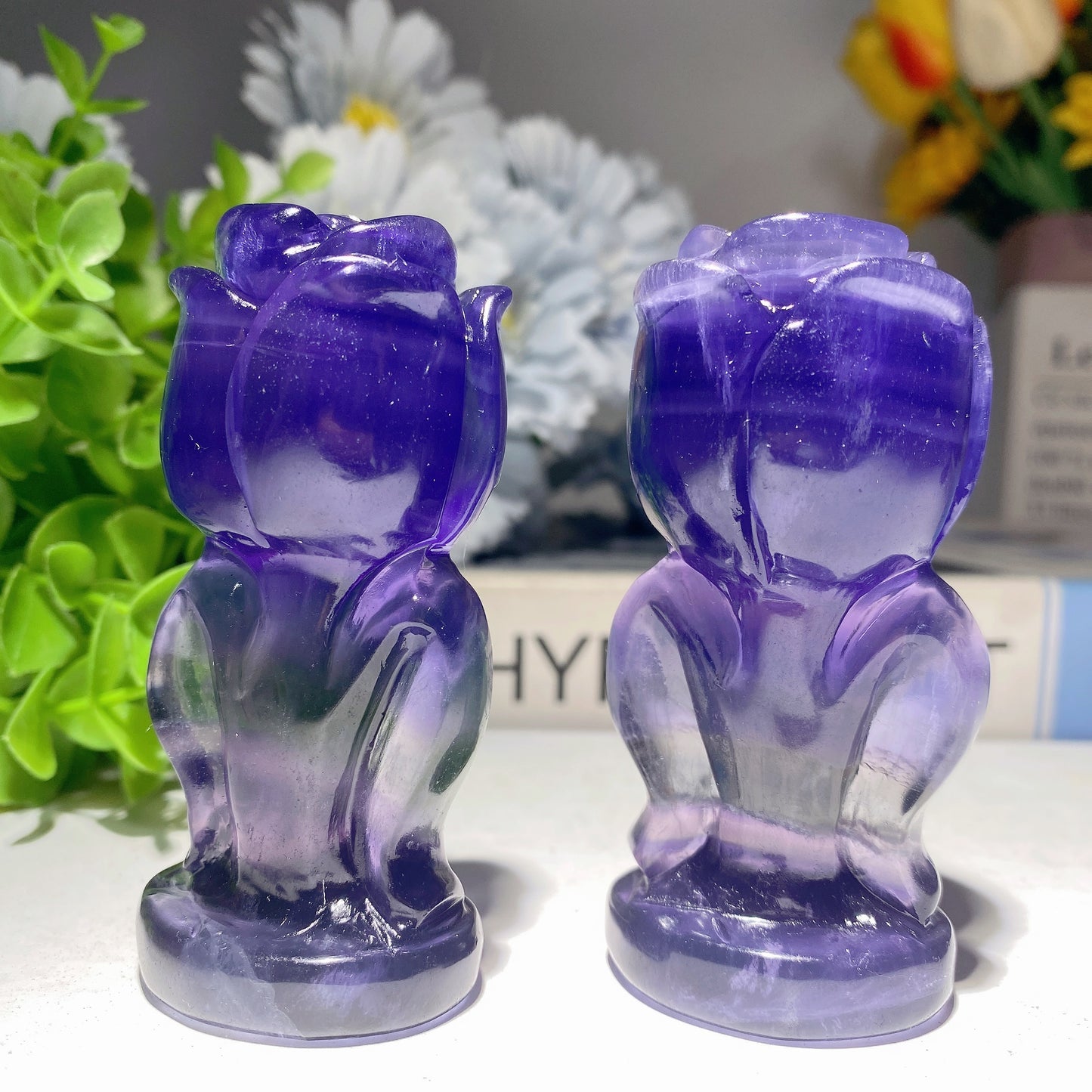 3.0"-3.2" Fluorite Rose Flower Carvings Crystal Healing Bulk Wholesale