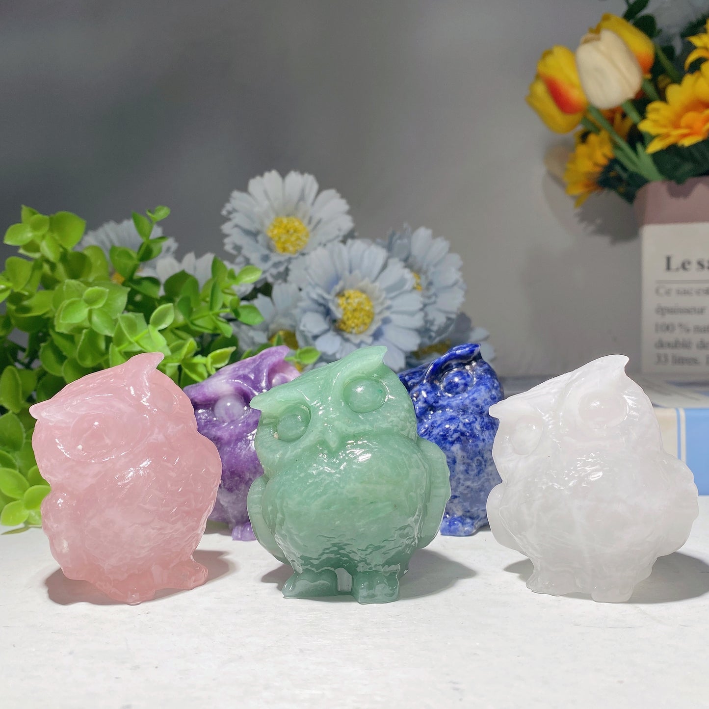 2.4" Mixed Crystal Owl Carvings Crystal Healing Bulk Wholesale