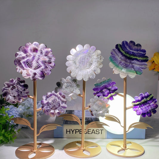 30cm Mixed Crystal Sun Flower Carvings with Stand Crystal Healing Bulk Wholesale