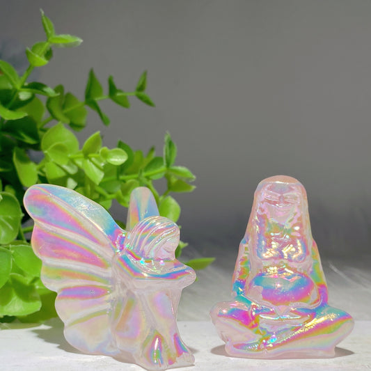 2.0" Aura Rose Quartz Fairy Mother of the Earth Carvings Crystal Healing Bulk Wholesale