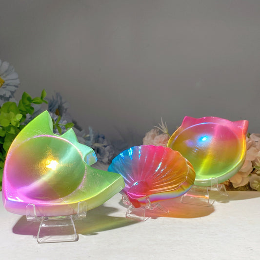 3.2"-3.8" Aura Colorful Selenite Shape Bowl Crystal Healing Bulk Wholesale