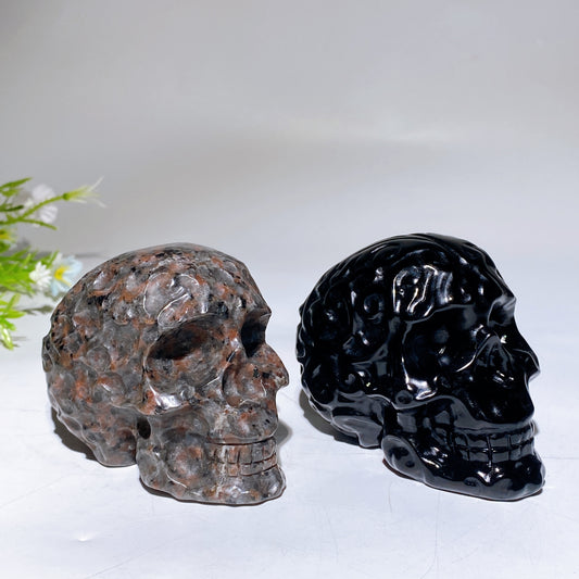 3.5" Black Obsidian Yooperlite Skull Carving Crystal Healing Bulk Wholesale