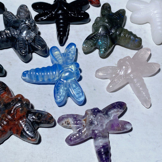 1.7" Mixed Crystal Dragonfly Carvings Crystal Healing Bulk Wholesale