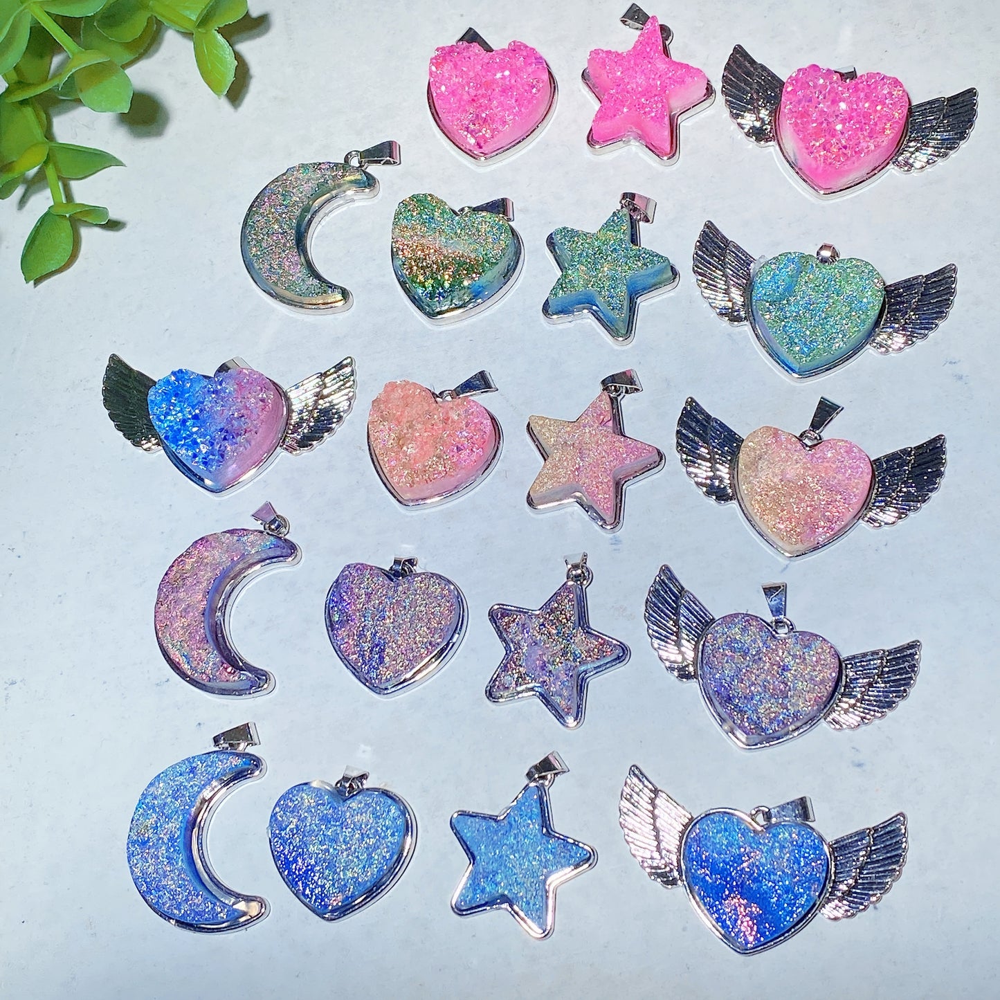 0.8"-1.8" Aura Clusters Heart Star Moon Pendant Crystal Healing Bulk Wholesale