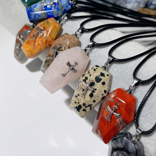 1.2" Mixed Crystal Coffin Pendant Necklace Crystal Healing Bulk Wholesale