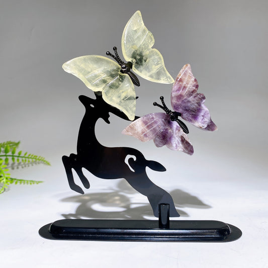 Natural Crystal Butterflies with Metal Deer Free Form Crystal Healing Bulk Wholesale