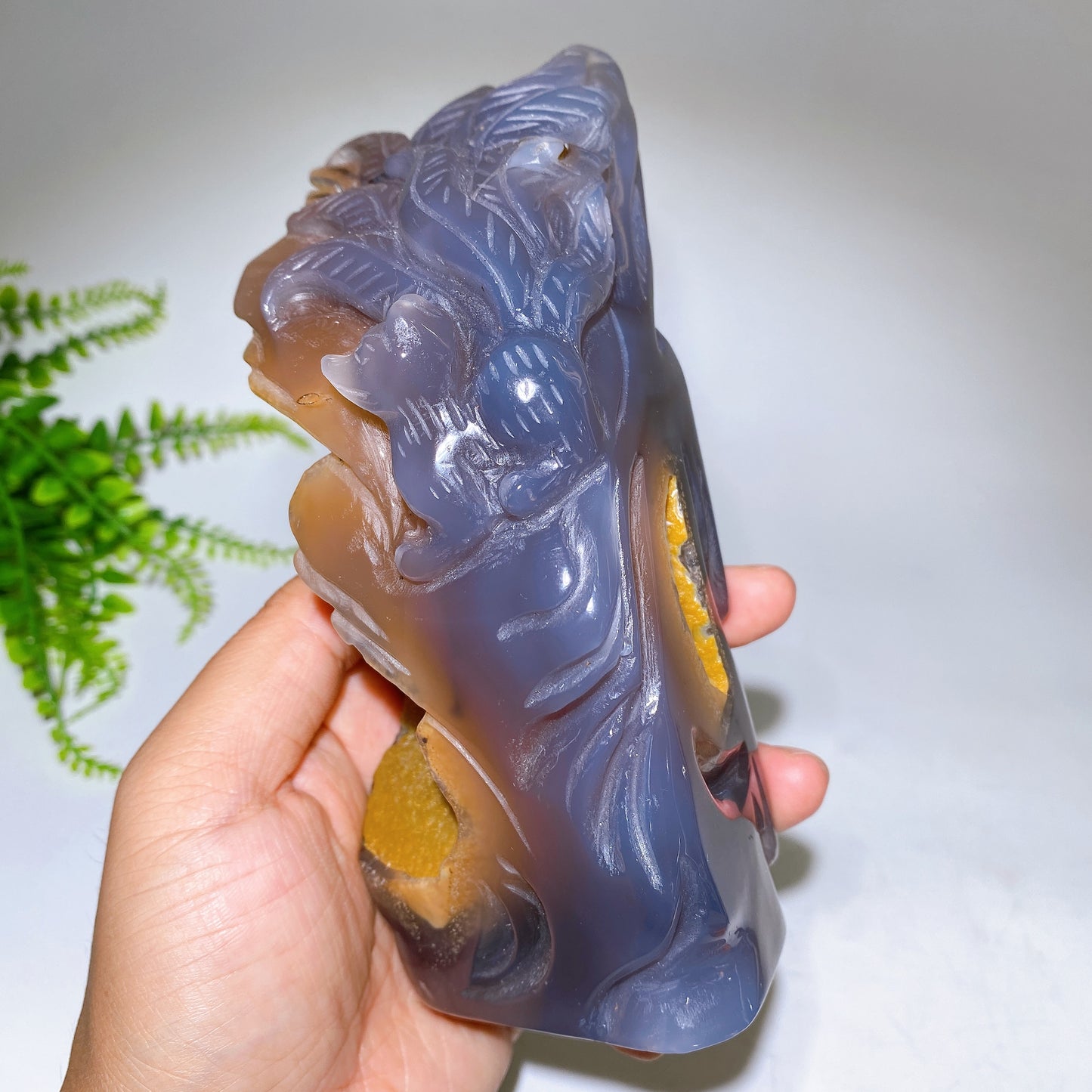 Unique Natural Agate Geode with Nine-tails Fox Carving Free Form Crystal Healing Bulk Wholesale