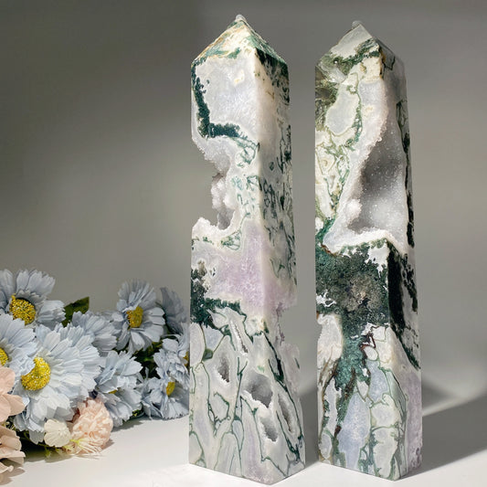32cm Unique Amethy Growing with Moss Agate Tower Crystal Healing Bulk Wholesale