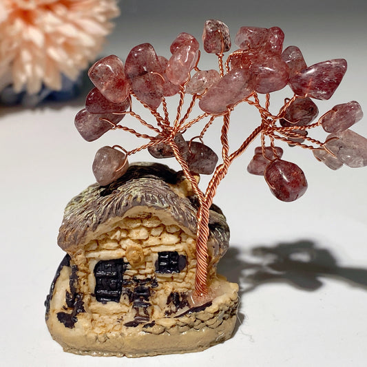 2.3" Resin House with Mixed Crystal Chips Treasure Tree Decor Free Form Crystal Healing Bulk Wholesale