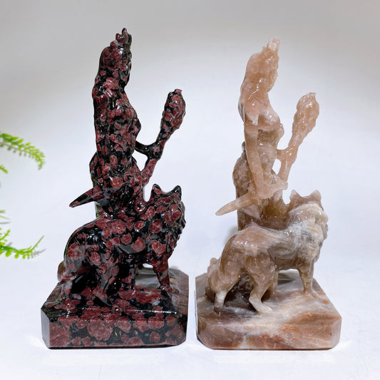 6.2" Natural Crystal Hecate with Wolf Carving Crystal Healing Bulk Wholesale
