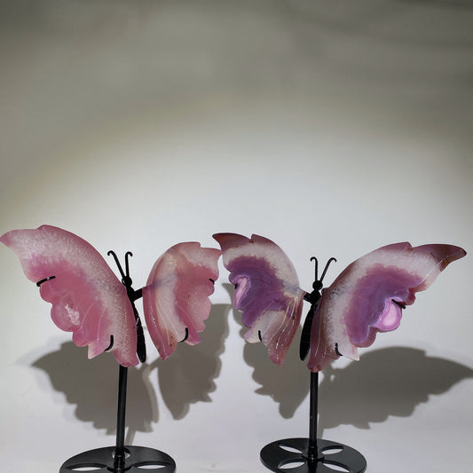 Purple Rose Druzy Agate Butterfly Wings with Stand Crystal Healing Bulk Wholesale