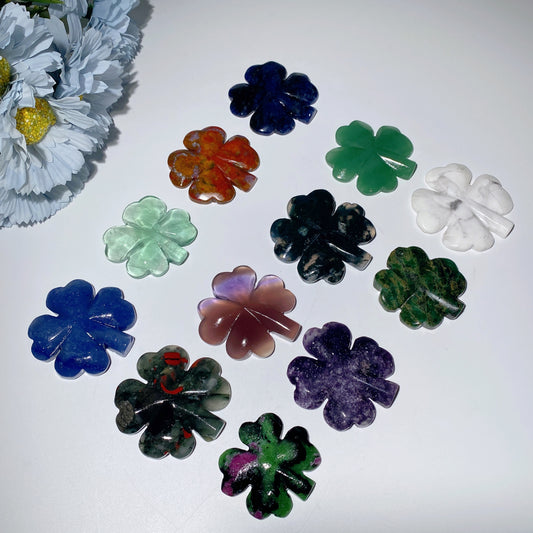 1.8"-2.2" Mixed Crystal Four Leaf Clover Carvings Crystal Healing Bulk Wholesale