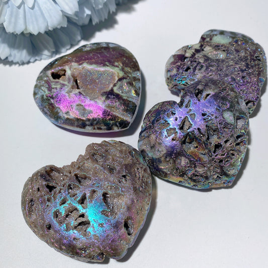 1.5"-2.5" Aura Druzy Zinc Heart Crystal Healing Bulk Wholesale