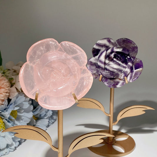 2.8" Dream Amethyst Rose Quartz Flower with Stand Free Form Crystal Healing Bulk Wholesale