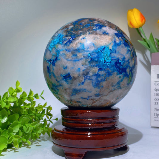 13.5cm Large Unique Chrysocolla Sphere with Stand Crystal Healing