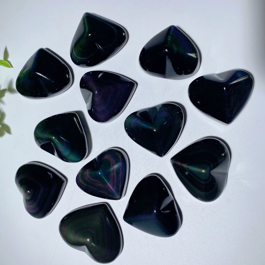 1.5"-2.0" Rainbow Obsidian Heart Carvings Crystal Healing Bulk Wholesale