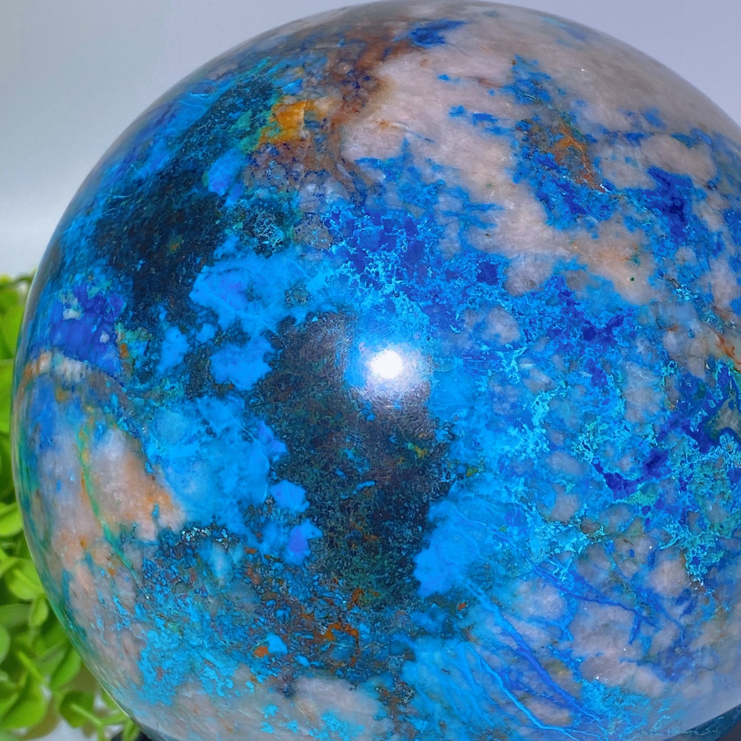 13.5cm Large Unique Chrysocolla Sphere with Stand Crystal Healing