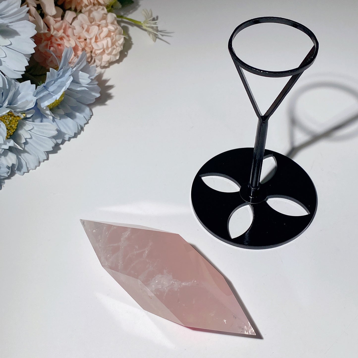 4.8" Rose Quartz DT Wand with Stand Crystal Healing Bulk Wholesale
